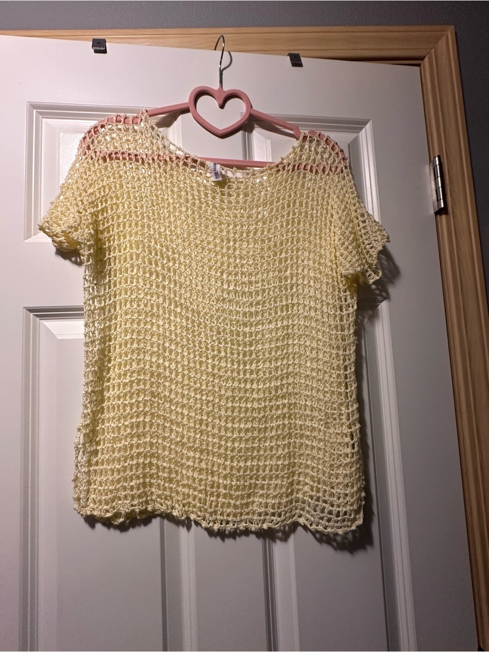 Soft Yellow Open-Weave Short Sleeve Tunic